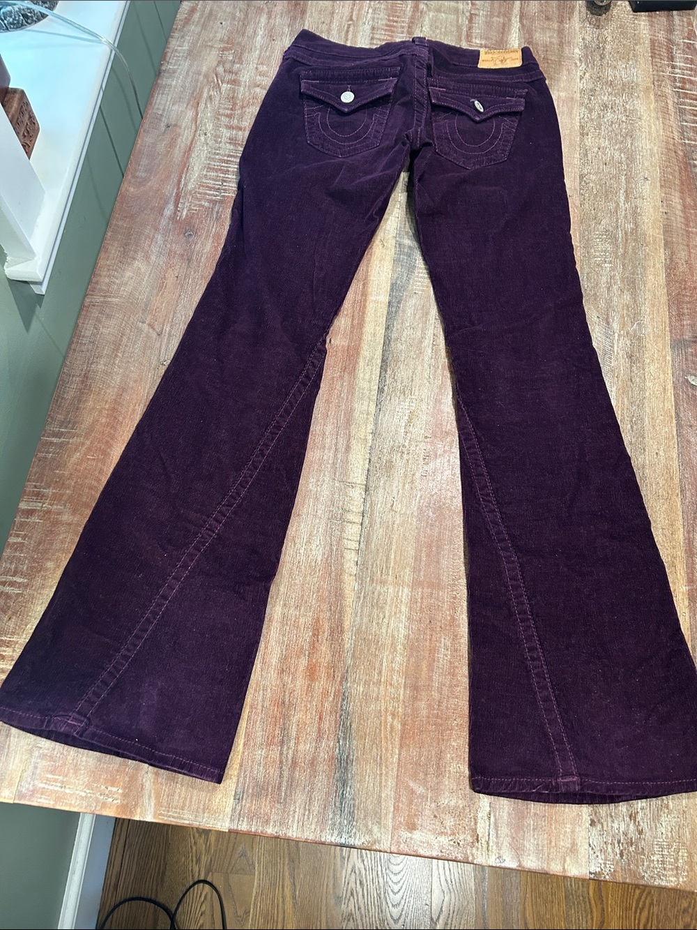 True Religion Plum Purple Low Rise Flap Flare Corduroys - Picture 10 of 12